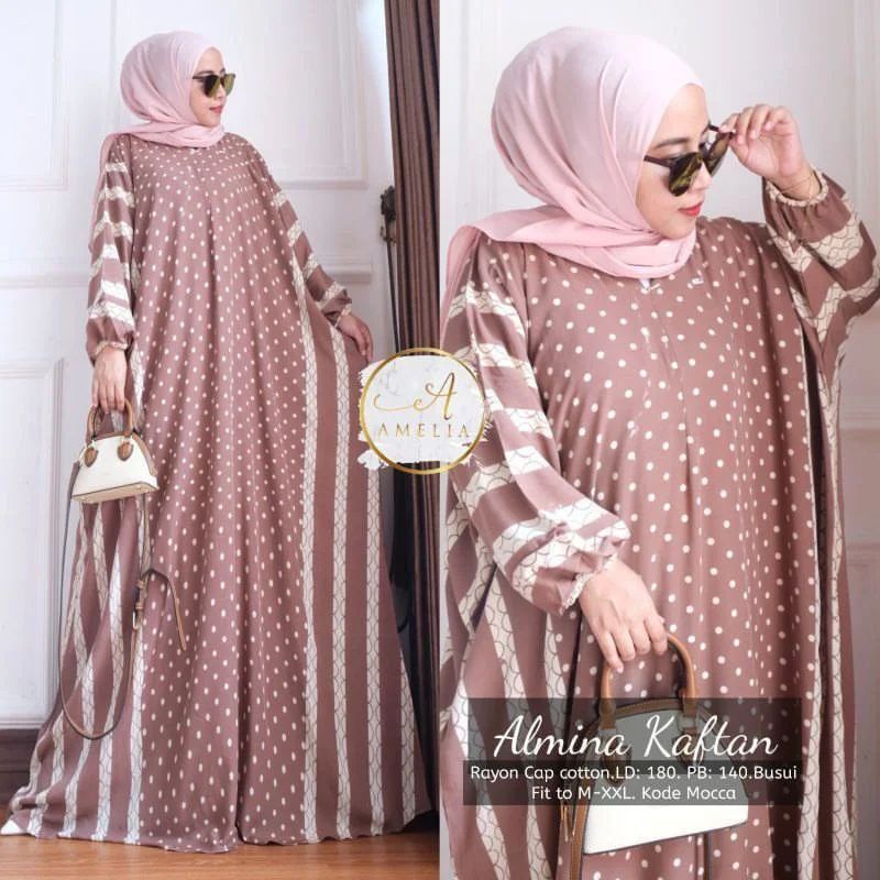 COD - Asmiranda Maxy Gamis Muslim Aurora Kaftan Pastel Dress Shakila Aksen Renda Import Ld  150-3 Mocca