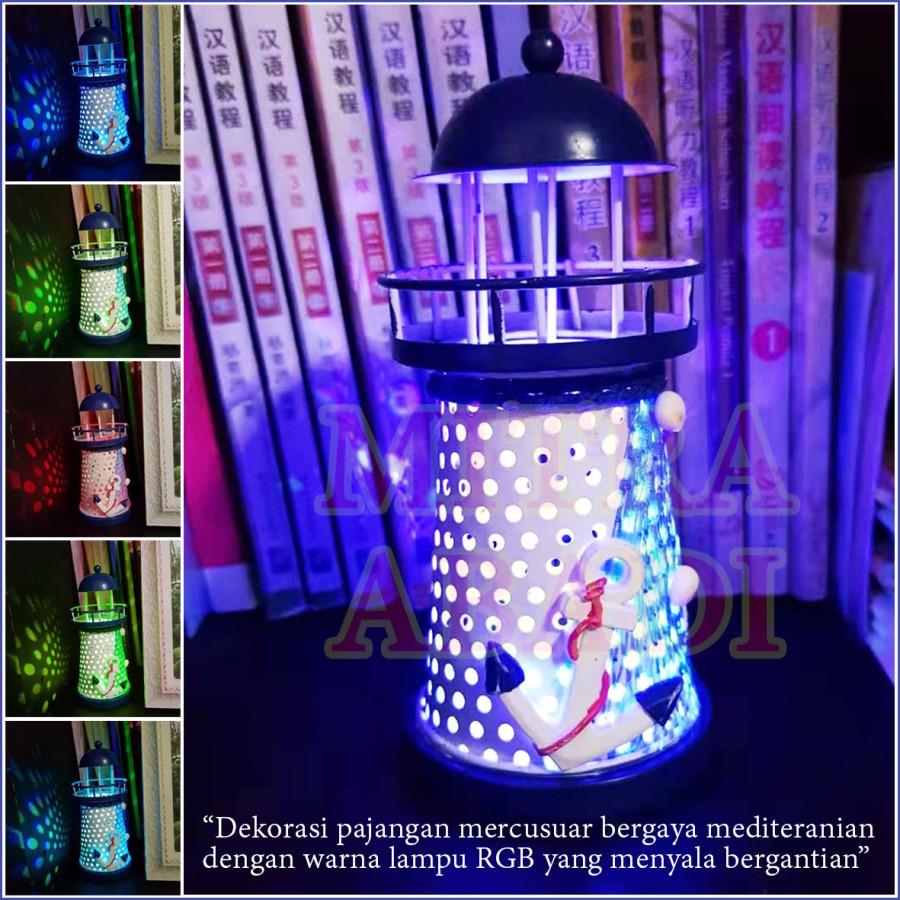 Dekorasi Miniatur Lampu Mercusuar Mini Gaya Mediterania