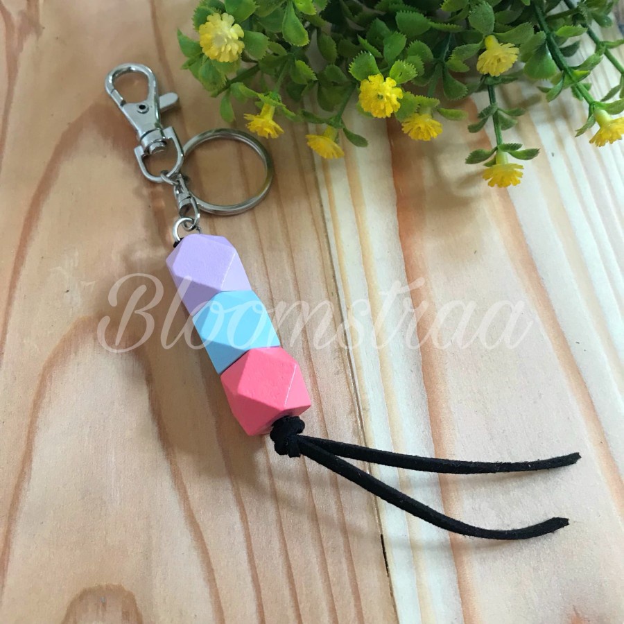 Gantungan Kunci Bag Charm Hexagon Wooden Keyfob keychain tas key fob Key Chain