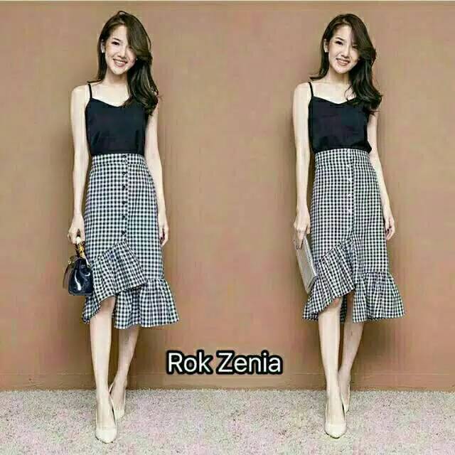 Rok wanita zenia BAHAN KATUN KOTAK, FIT TO L+,-5