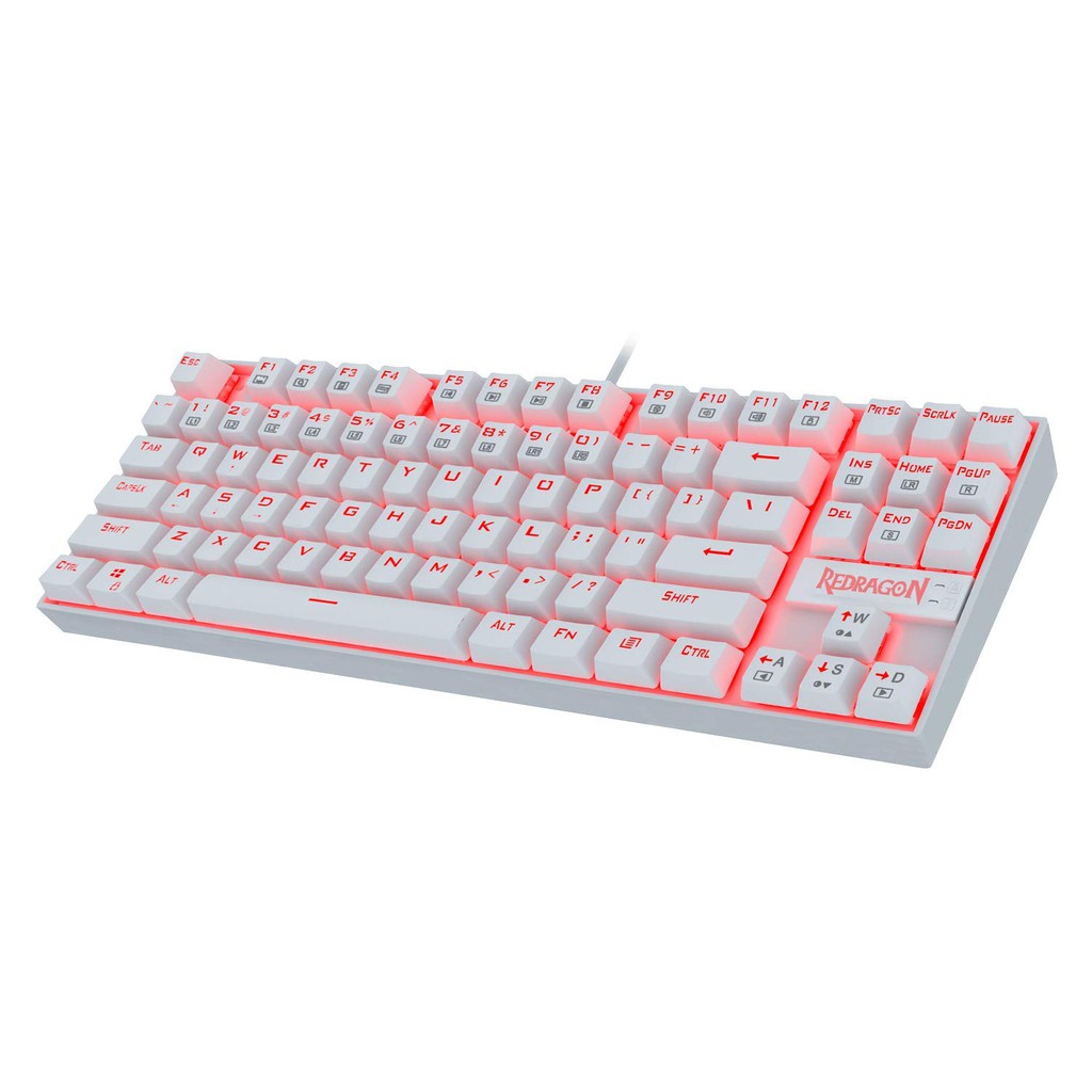 Keyboard Gaming Redragon mechanical wired usb 2.0 87 key tkl red backlit White Kumara k552w