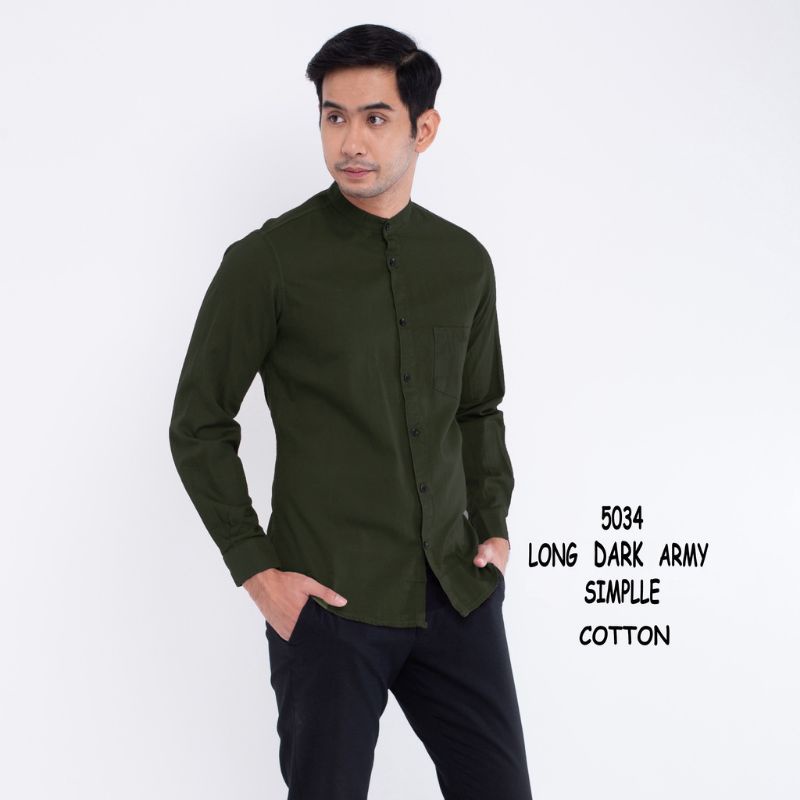 Kemeja Koko Ospan Lengan Panjang Kerah Shanghai Slimfit Polos Warna