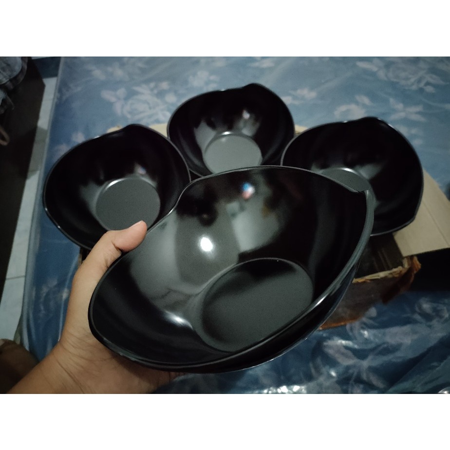 Mangkok Gelombang Ramen Jepang MELAMINE GLORI 4870 / Mangkuk Bakso Mie 7 inch Segi Oval Hitam