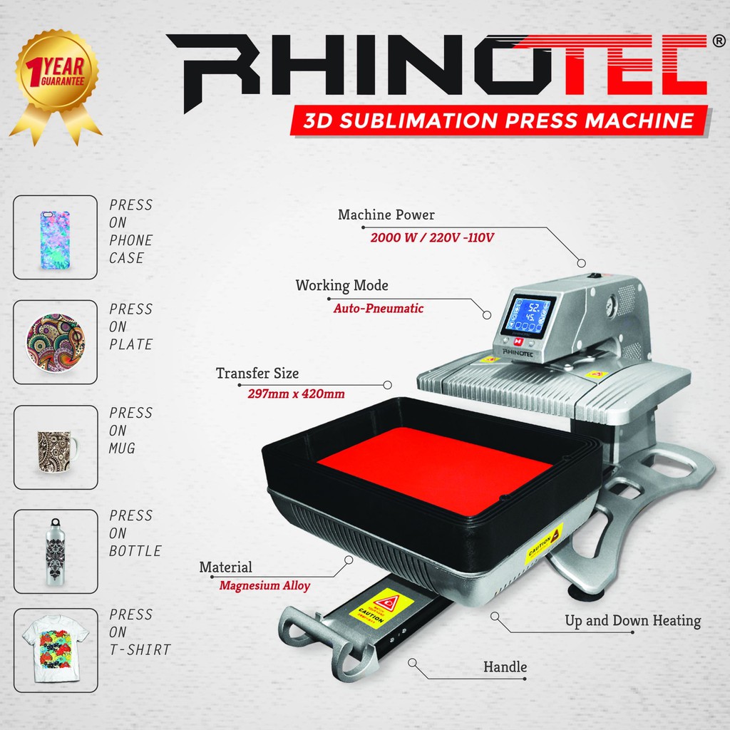 Rhinotec RSM-03 Mesin Press Vakum 3D Sublim Mesin Sablon Souvenir Merchandise