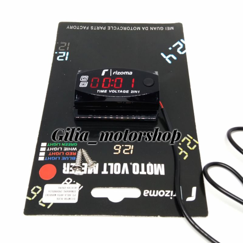 Voltmeter Aki Digital  LED Jam+ Suhu+ VoltMeter Voltmeter Tes Aki motor Alat ukur Aki motor Waterproof anti air