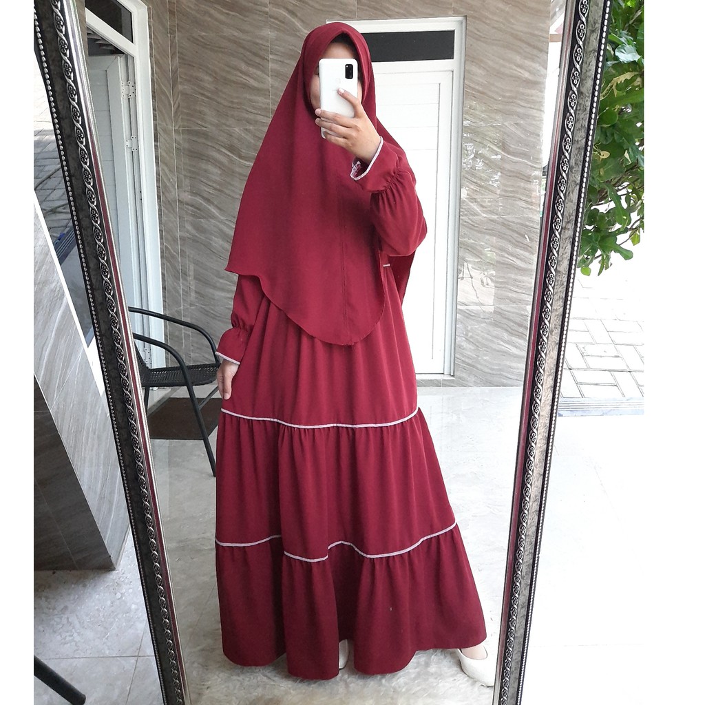 Gamis Wolfis Susun Set Hijab Pet Anthem/ Gamis Wolfis Syar'i Set Hijab