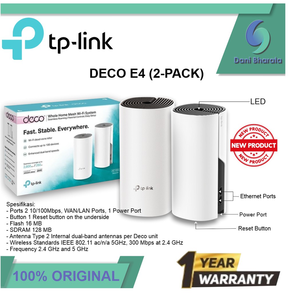 TP-LINK Deco E4 AC1200 2Pack Whole Home Mesh WiFi System Tplink 2 Pack