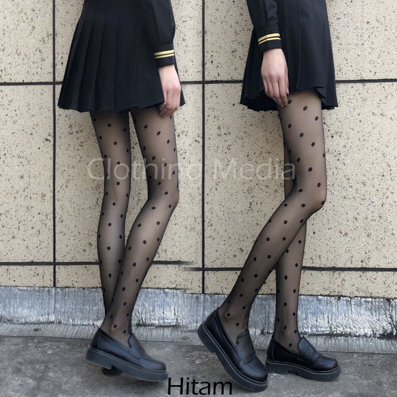 Pantyhose Motif Titik Polkadot Transparan Tipis Stocking Celana Polka Dot