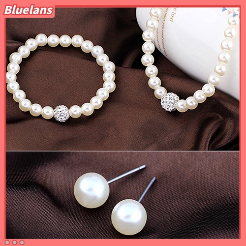 Bluelans Women Bride Wedding Jewelry Set Crystal Faux Pearl Necklace Bracelet Earrings