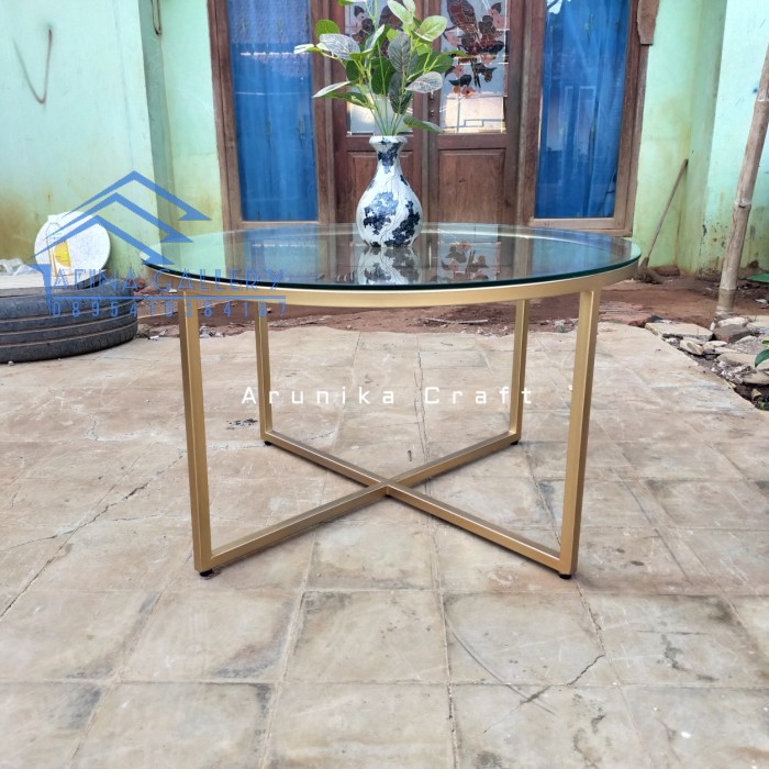 Meja Tamu Besi Top Kaca Tempred