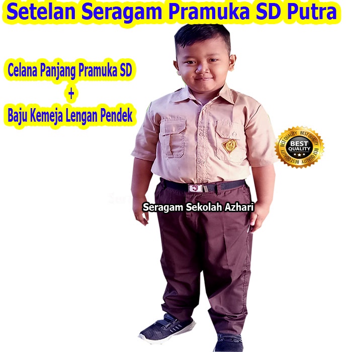 Setelan Seragam Pramuka SD Laki Laki Lengan Pendek Jumbo-Set Seragam Pramuka Penggalang Putra Pendek