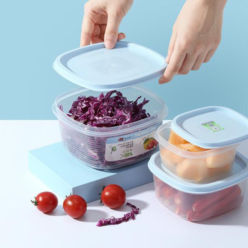 SAMONO 3pcs Kotak Makan Transparan Food Grade Anti Bakteri Food Container Silikon SFKB001 Biru