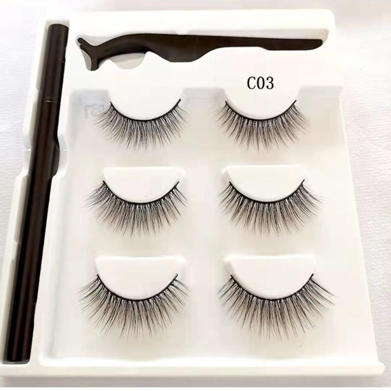 Medan Termurah premium eyelashes natural 6 pcs bulu mata 3D magnet palsu + eyeliner