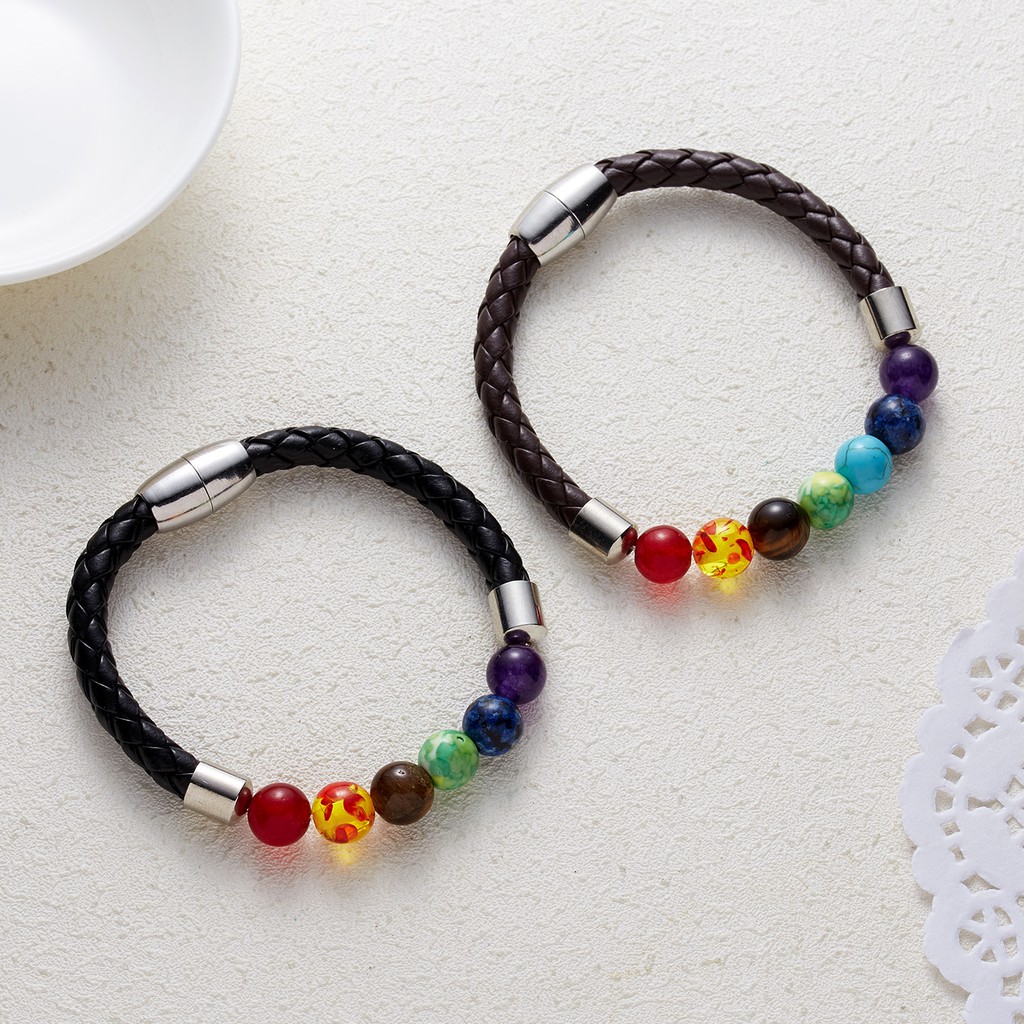 B42 Natural Stone Bracelet Seven Chakras Natural Stone Magnetic Clasp Beaded Bracelet