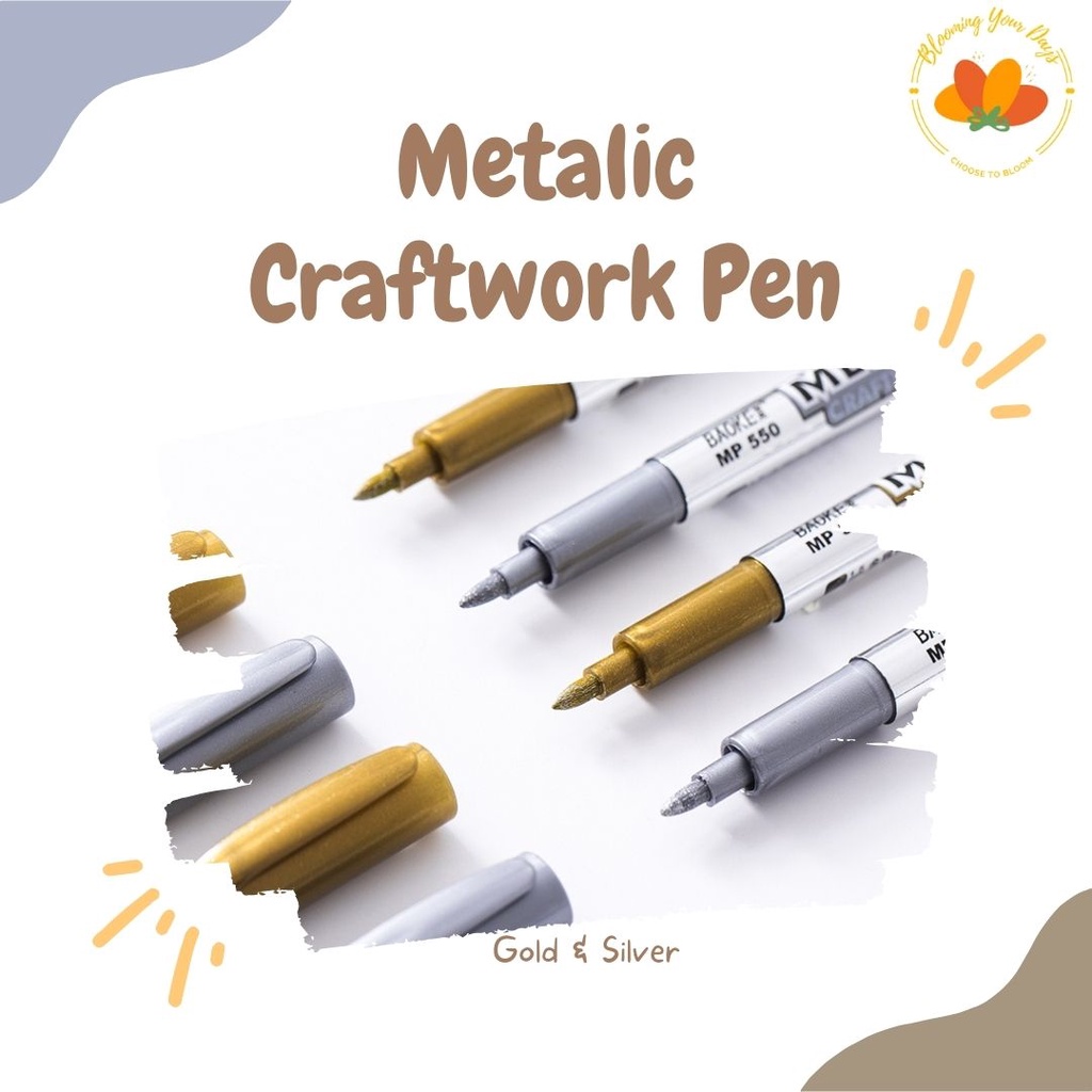 

Pulpen Bolpoin Marker Pen Metalik Warna Emas / Silver diy gambar scrapbook kerajinan stationery