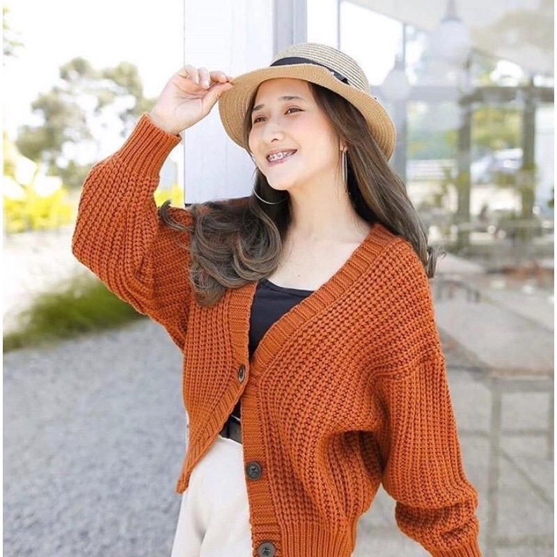 Kardigan Ellena semi crop kancing/baju rajut wanita tebal/atasan knit premium murah