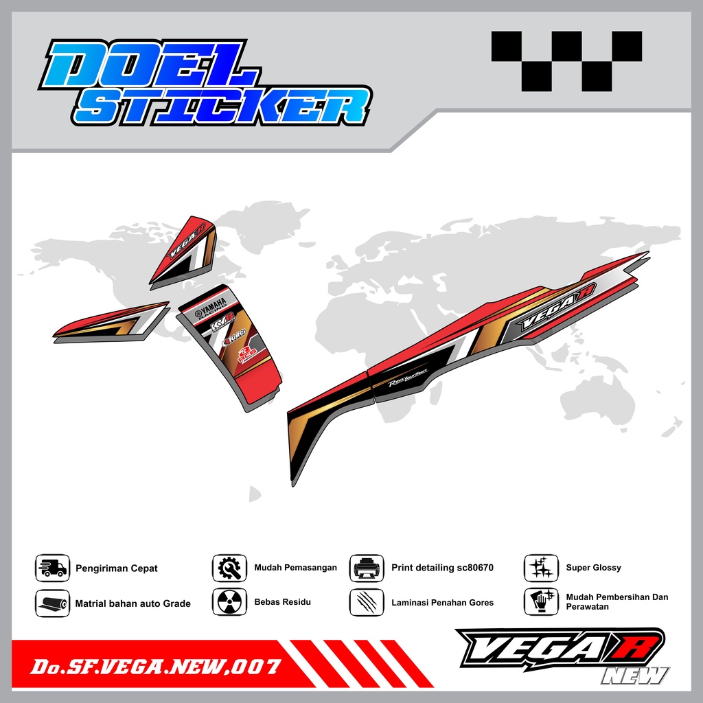 Sticker Striping Vega R New List Variasi Hologram , Crome Doel  007