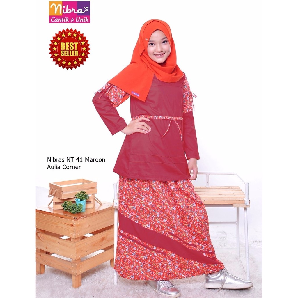 LIMITED EDITION Baju Muslim Anak Perempuan Nibras NT 41 Maroon Gamis Remaja