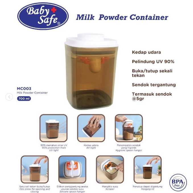 Baby Safe Premium Milk Container Wadah Susu Bubuk &amp;  Multi Fungsi 700 ml MC003