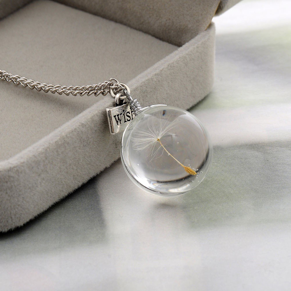 Newest Handmade Natural Dried Flowers Dandelion Crystal Necklace Only