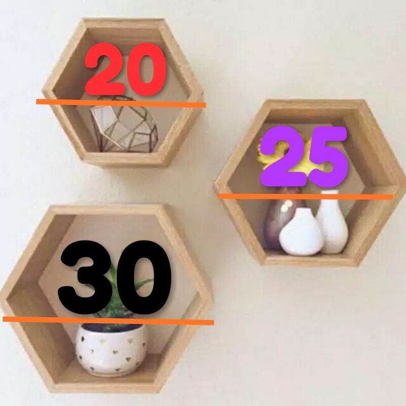 RAK DINDING MINIMALIS HEXAGONAL SEGI ENAM KAYU PINUS 1SET 3PCS MURAH rak hiasan dinding hexagonal ra