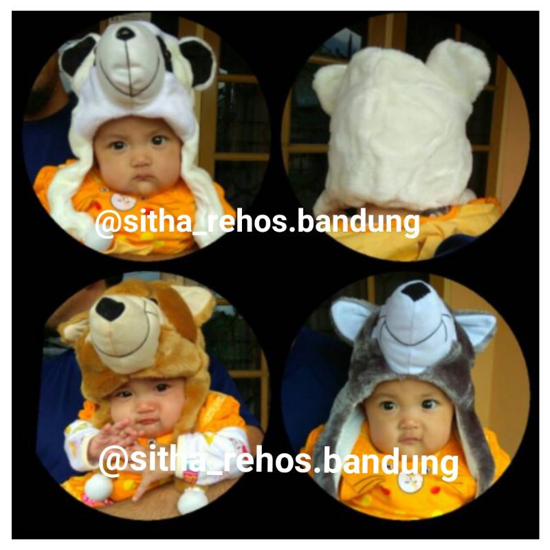 BAYI ANAK KIDS BABY ANIMAL HAT TOPI BULU LEMBUT KEPALA BONEKA BINATANG PANDA KUCING SINGA KOSTUM