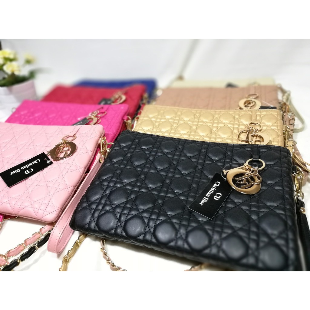 Tas Clutch Pesta Tangan Wanita Fashion Brand Dior Tali Panjang Rantai