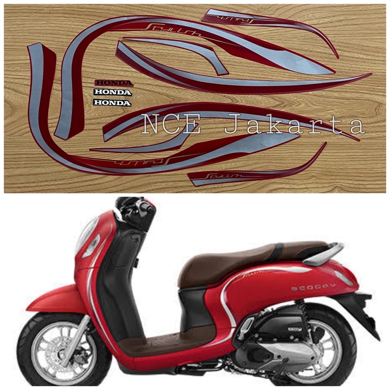 STIKER STRIPING MOTOR SCOOPY FI 2021 2022 MERAH DOF STYLISH RED