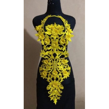 PondokGedeStore Bordir Tempel Bunga Renda Dada Tasik Kamisem Kuning Lace Embroidery