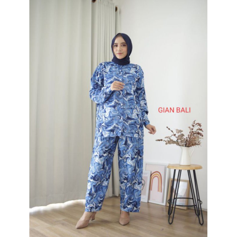 setelan piyama / kemeja kain bali lengan panjang