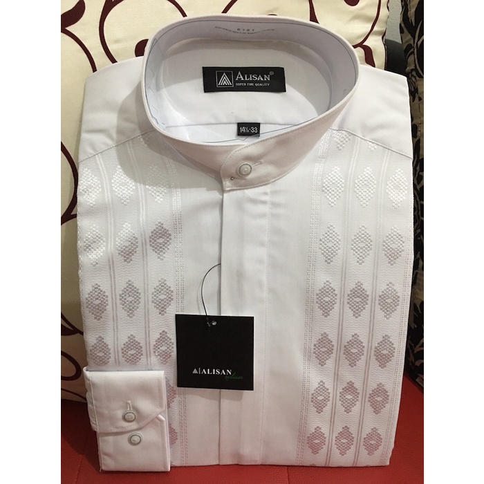 Priakoko- Kemeja Alisan Koko Corak Putih Lengan Panjang 15-33 -Baju-Koko-Pria.