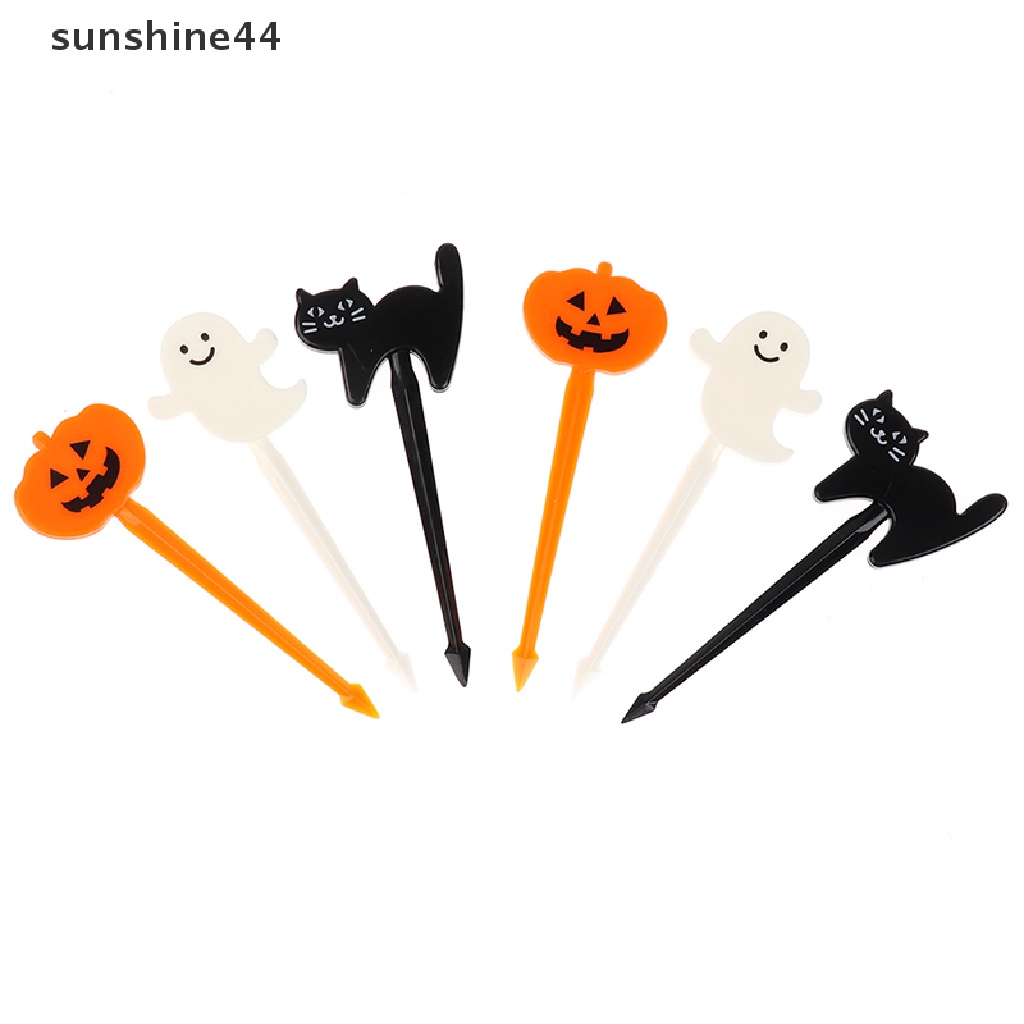 Sunshine 6Pcs Garpu Buah / Kue / Dessert Mini Desain Kartun Halloween Untuk Anak