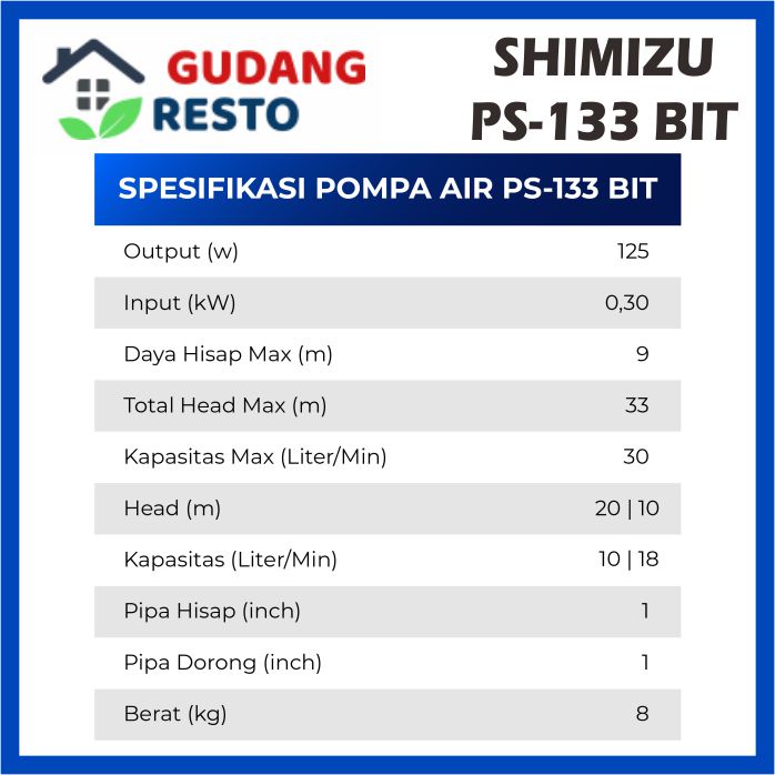 SHIMIZU PS 133 BIT  POMPA BOOSTER OTOMATIS / POMPA AIR PINTAR 2in1 SEDOT &amp; DORONG PS133 AUTOMATIC SMART PUMP 133BIT