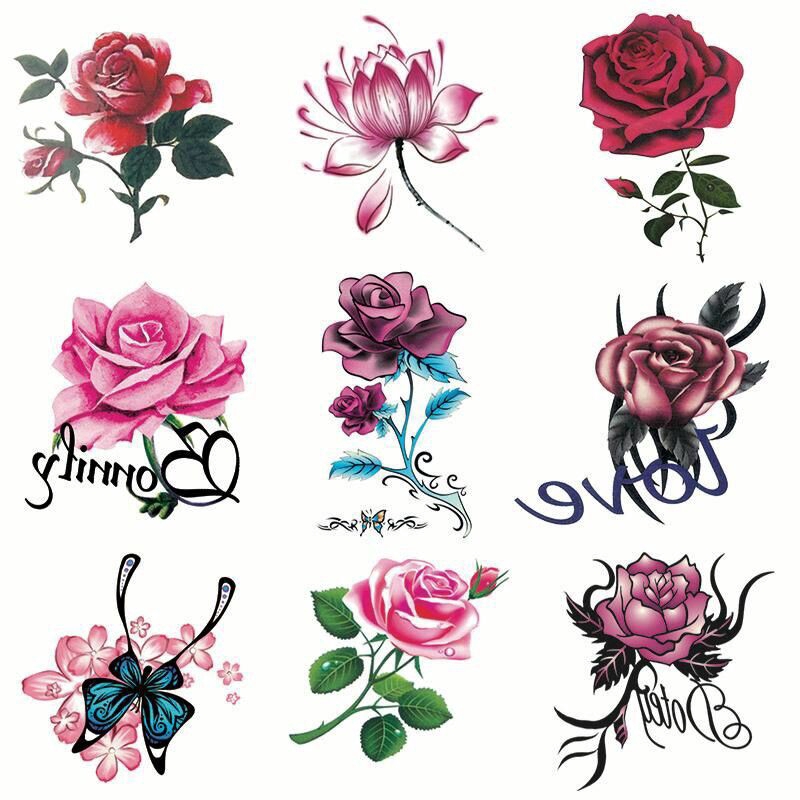 52pcs Stiker Tattoo Anti Air Motif Bunga Mawar Kupu Kupu