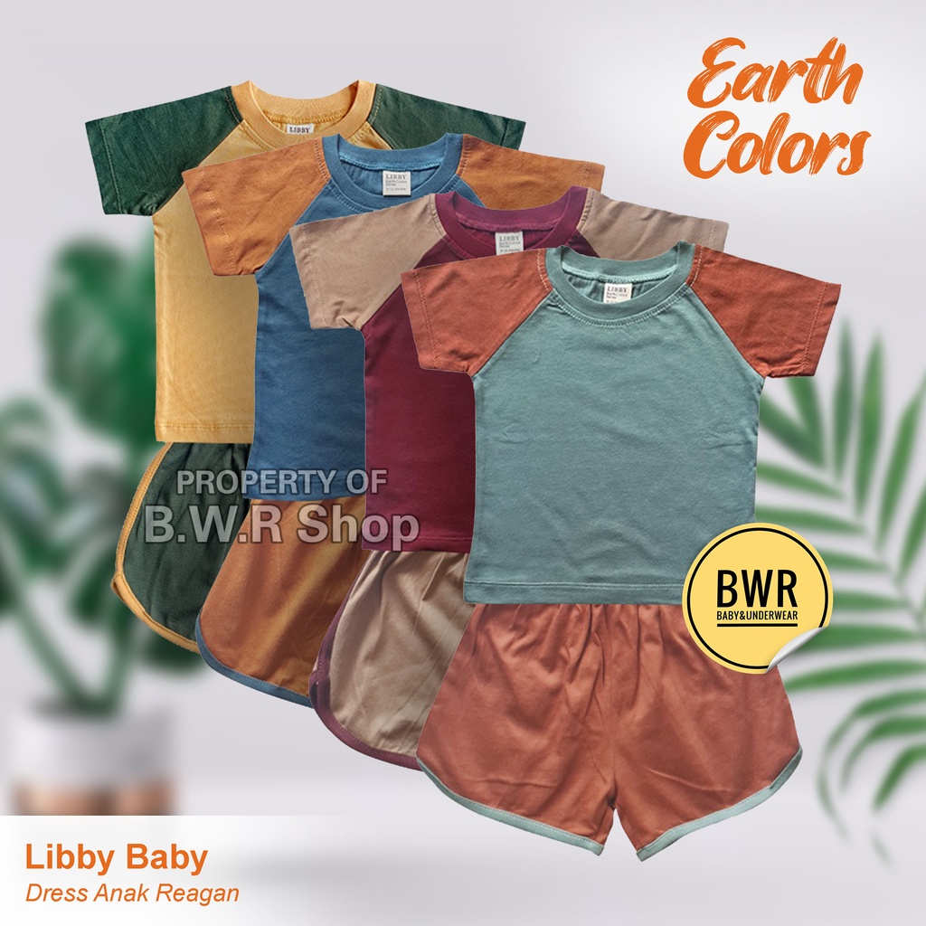 Setelan Libby Baby Terbaru PENDEK REAGAN Earth Colors Series / Setelan Anak Unisex Olahraga Bermain | Bwr