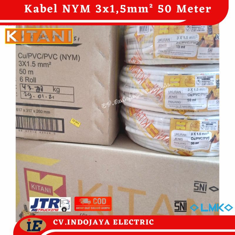Kabel Listrik NYM 3x1,5 mm² Kitani Kabel Panjang 50 Meter Kabel Listrik Kawat