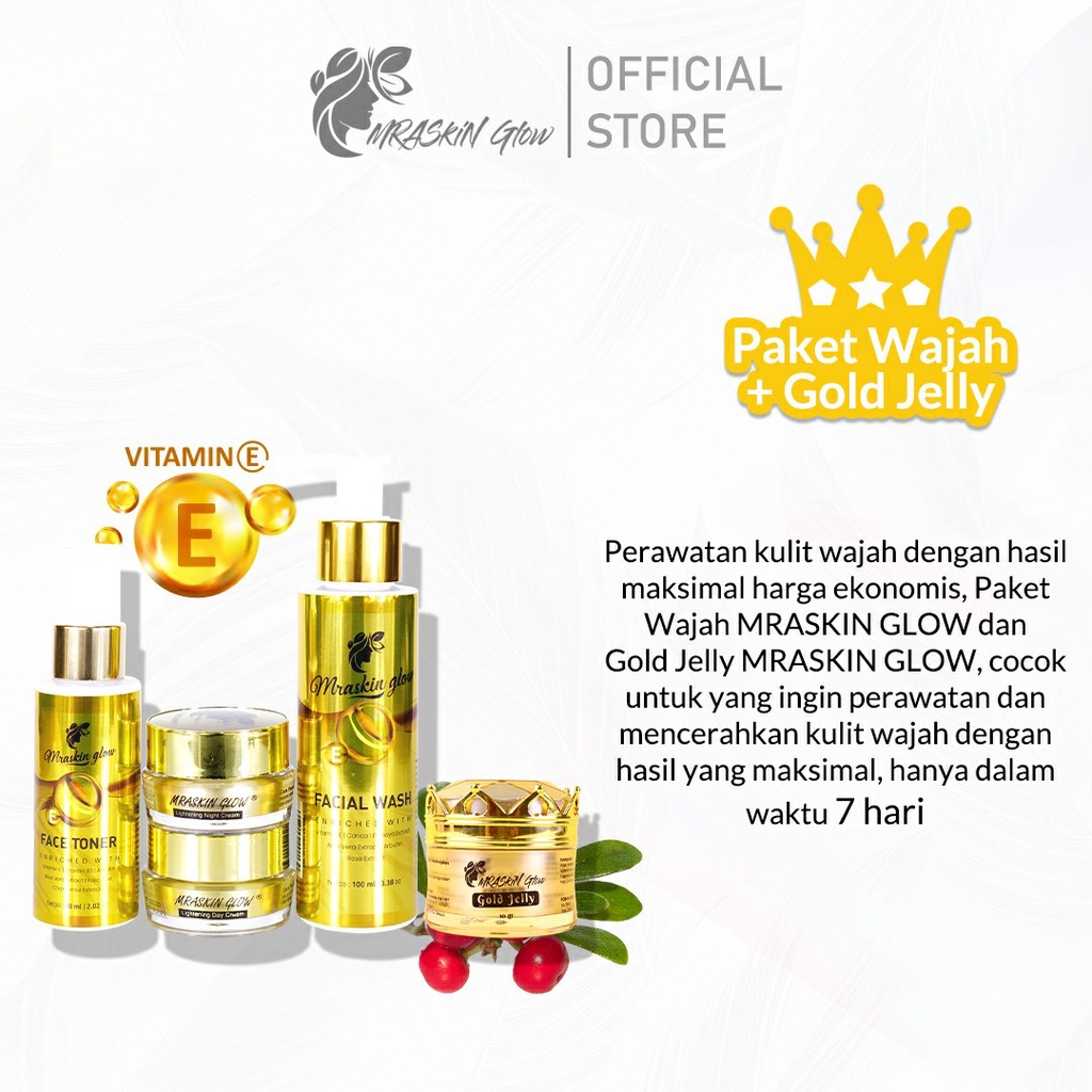 [DAPAT 5 PCS] MRASKIN GLOW Paket Skincare Glowing Bpom - Paket Wajah + Gold Jelly / Paket Pemutih Wa