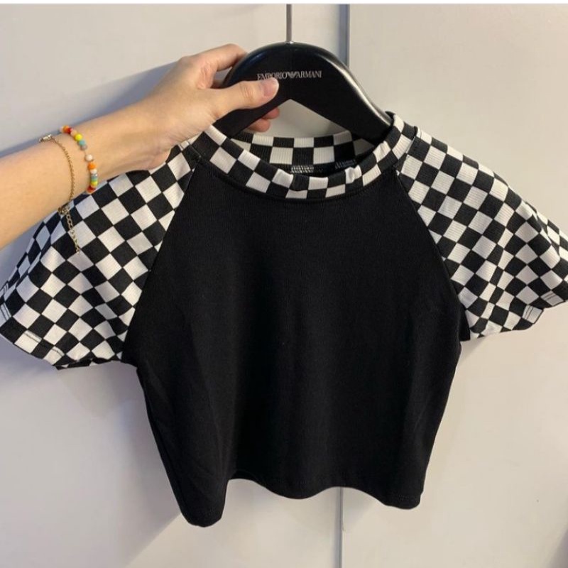 Crop Top Black Chess Rib (LD88 , P40)