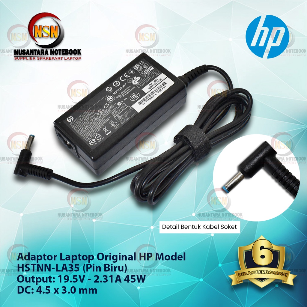 Adaptor Charger Original Laptop HP 19.5V - 2.31A DC 4.5*3.0mm Blue Pin