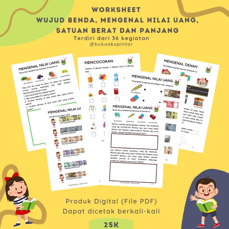 Worksheet wujud benda,Nilai uang,besaran panjang dan berat