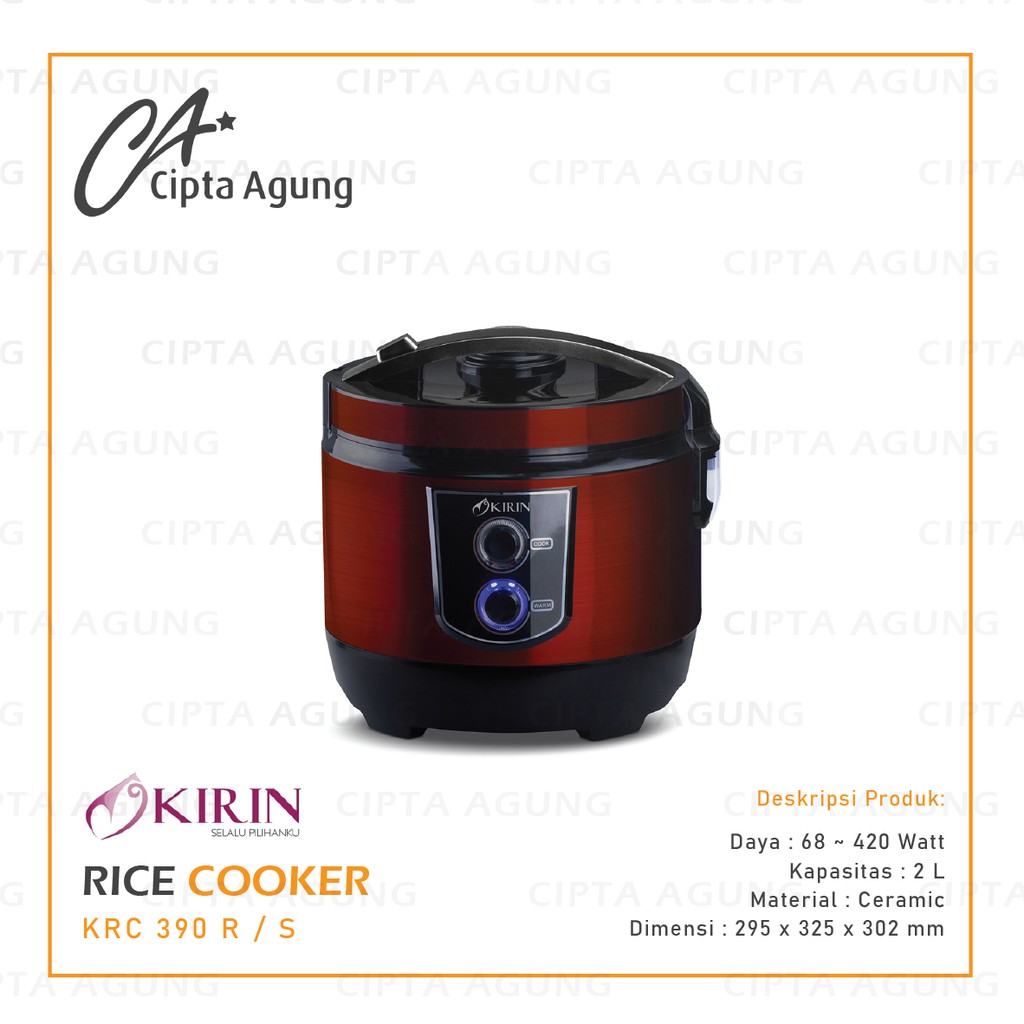 RICE COOKER 2 L KIRIN KRC 390 KRC-390 MAGIC COM