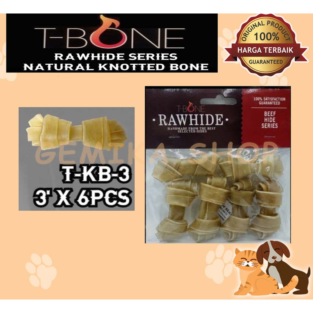 RAWHIDE T BONE NATURAL KNOT | SNACK ANJING | DOG FOOD