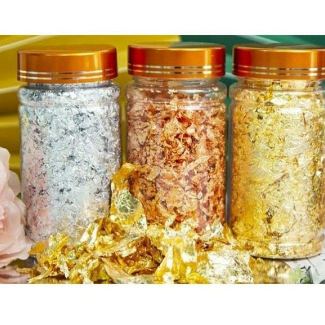 

Silahkan Order] BAKINDO Edible Flakes Gold & Silver Leafs, Dekorasi Makanan 2 Gram