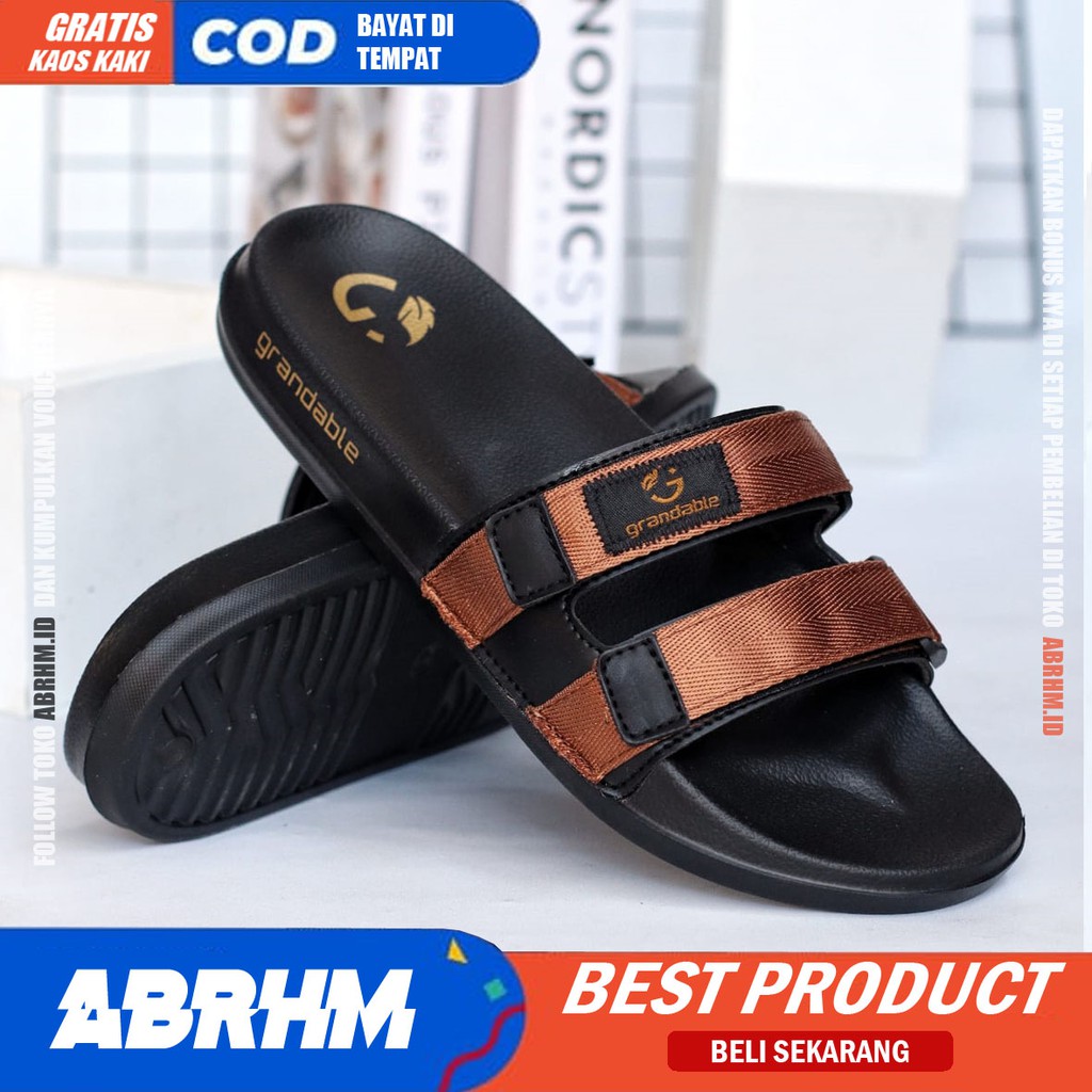 ABRHM x CHUTA Sandal Slide Pria Kekinian Sandal Slop Pria Kulit Pu Sendal Selop Cowok / Cowo Ori