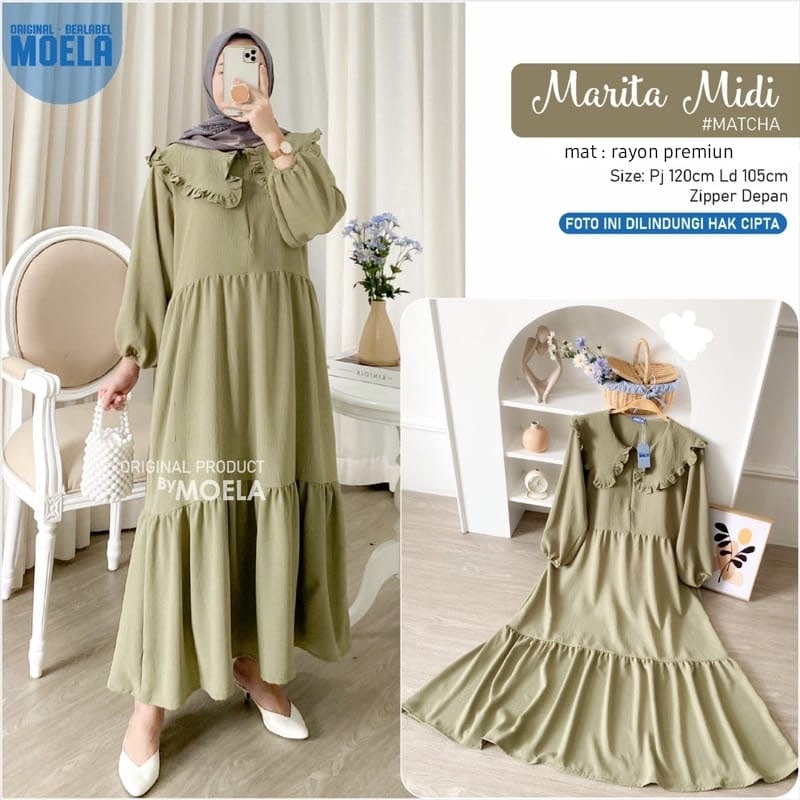 Midi Dress Nabila Syakira Wanita Rayon Viscose Premium Baju Wanita Lengan Panjang Fashion Wanita Kekinian