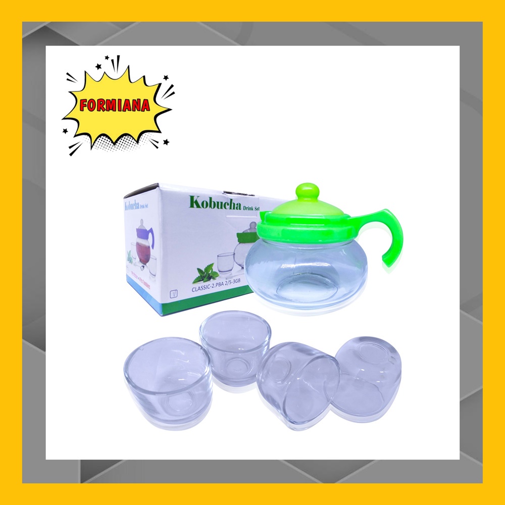 FM - Teko Mini set KOBUCHA tea set bahan Kaca isi 4 gelas mini dan 1 pitcher - 5 Pcs /Teko Kaca/Teko Set