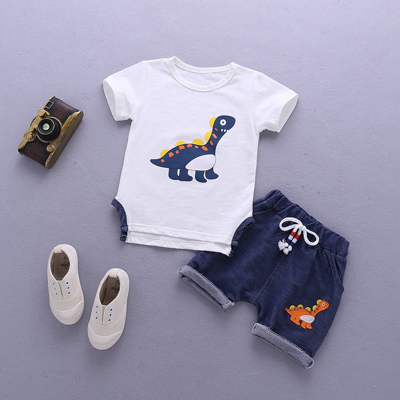 Setelan (0-3 Tahun) Baju Bayi Import SetB0120 Pakaian Anak Laki-laki Kaos Rumah Bayi Celana Dinosaur