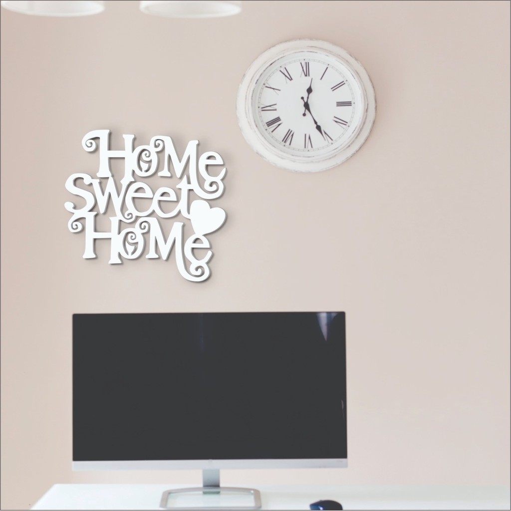 Dine Wood Home Sweet Home Tulisan Ukir Hiasan  Dekorasi  Dinding   30x29 Cm