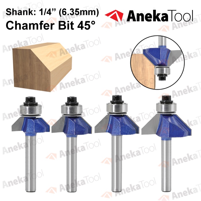 Mata Router 45° Chamfer Bit Bevel Trimmer Shank 1/4 Inch (6.35mm)