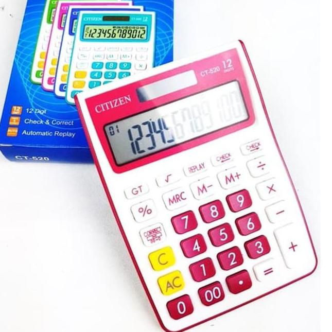 

[PRODUK EVVEI] KALKULATOR CITIZEN CT - 520 WARNA 12 DIGIT CHECK CORRECT MANIS COLOUR CALCULATOR DH0